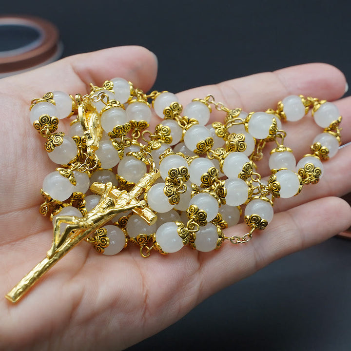 Christianartworkshop Faith & Charity: Natural White Chalcedony Catholic Rosary - image 6