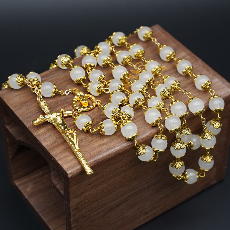 Christianartworkshop Faith & Charity: Natural White Chalcedony Catholic Rosary - White Chalcedony - image 1