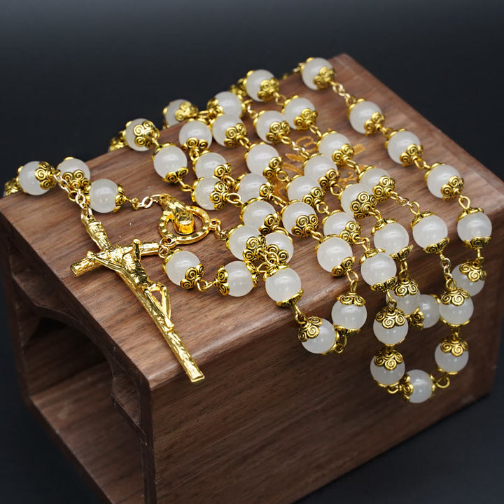 Christianartworkshop Faith & Charity: Natural White Chalcedony Catholic Rosary - White Chalcedony - image 1
