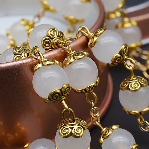 Christianartworkshop Faith & Charity: Natural White Chalcedony Catholic Rosary - image 5