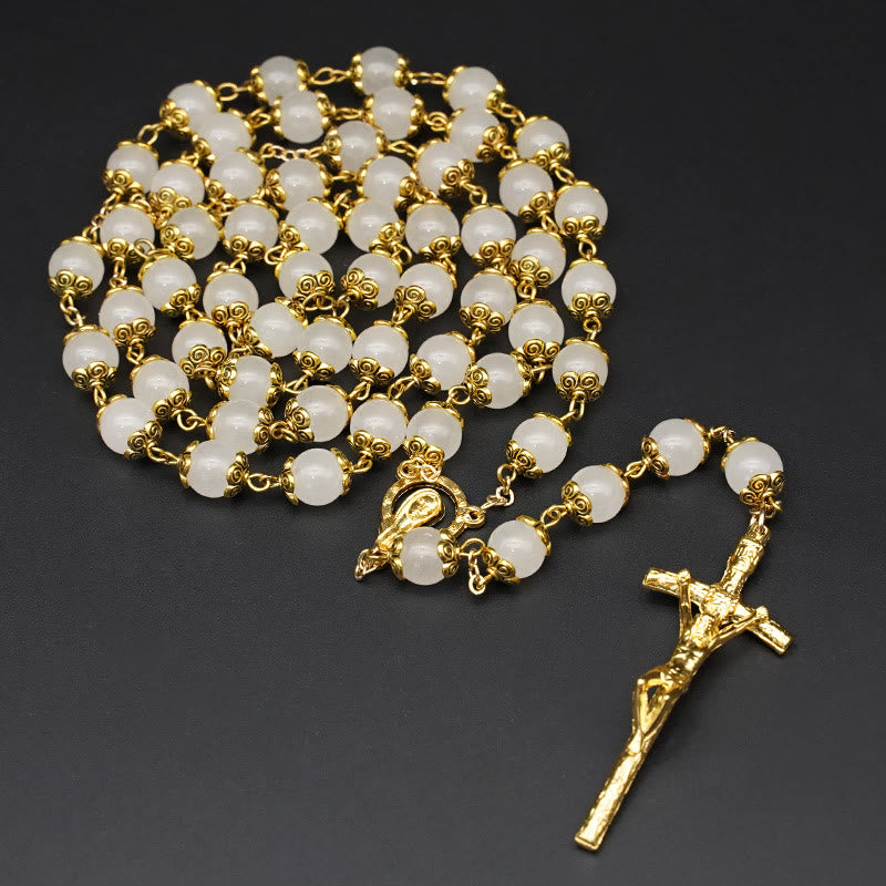 Christianartworkshop Faith & Charity: Natural White Chalcedony Catholic Rosary - image 2
