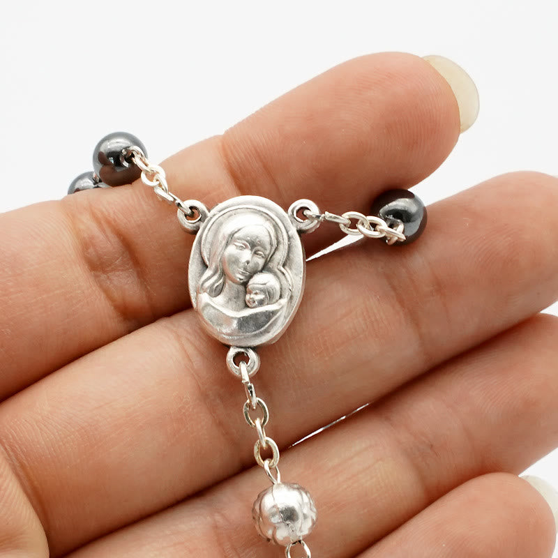 Christianartworkshop Hematite Rosary with Blessed Virgin Mary Medal - image 2