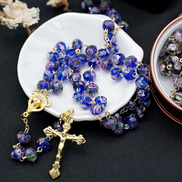 Christianartworkshop Flower Rose Glazed Beads Rosary with Mary & Crucifix - image 6