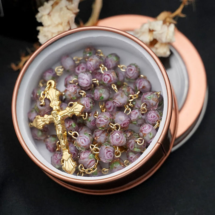 Christianartworkshop Flower Rose Glazed Beads Rosary with Mary & Crucifix - Grey - image 5