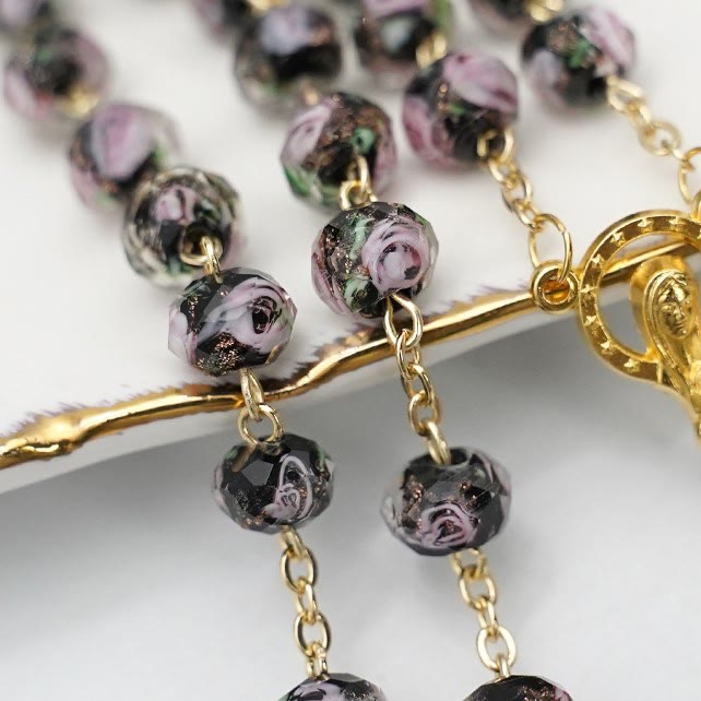 Christianartworkshop Flower Rose Glazed Beads Rosary with Mary & Crucifix - image 1