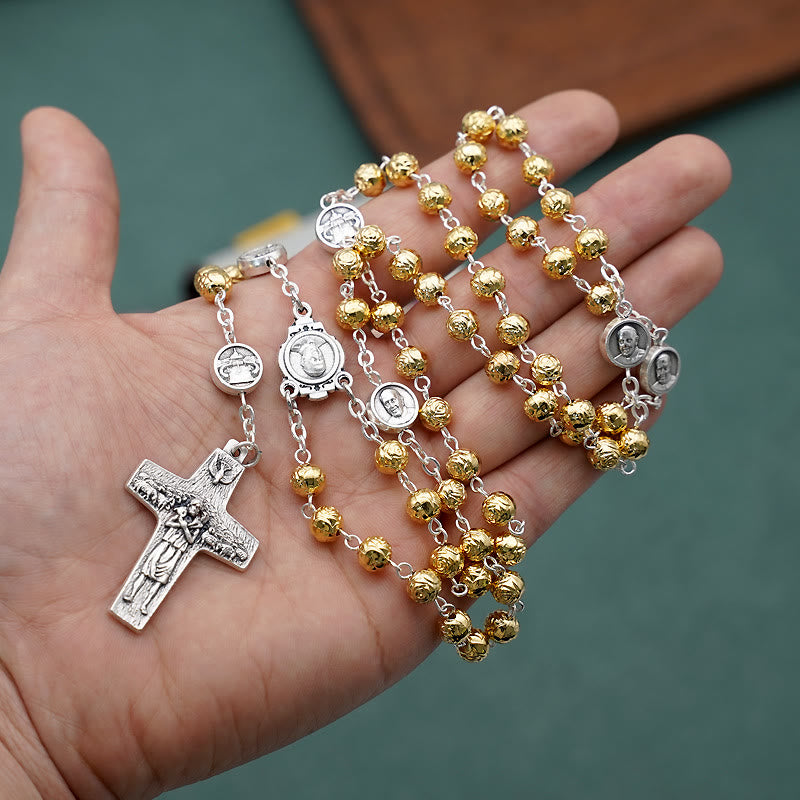 Christianartworkshop Handmade Alloy Gold Prayer Beads with Jesus Shepherd Crucifix  - Golden - image 1