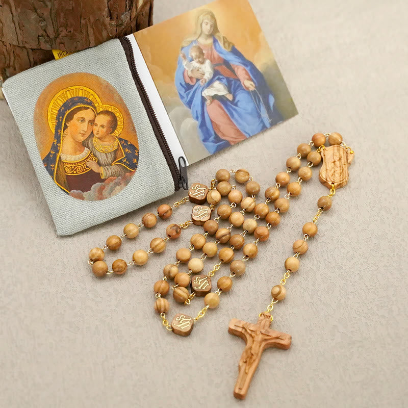 Christianartworkshop Quality Handmade Olive/Rosewood/Ebony Beads Prayer Rosary - Olive Wood - image 0