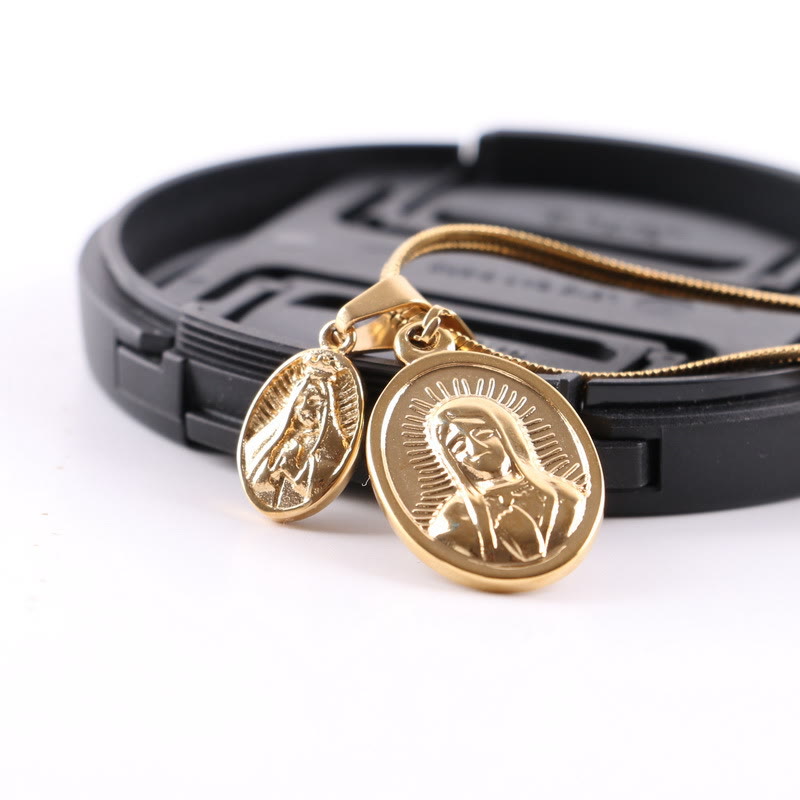 Christianartworkshop Our Lady of the Round Double Pendant Gold Necklace - image 2