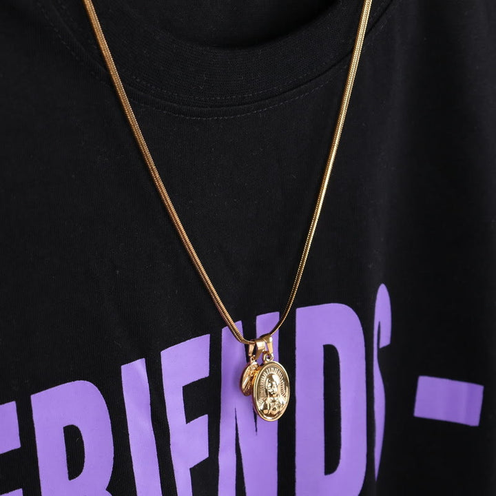 Christianartworkshop Our Lady of the Round Double Pendant Gold Necklace - image 1