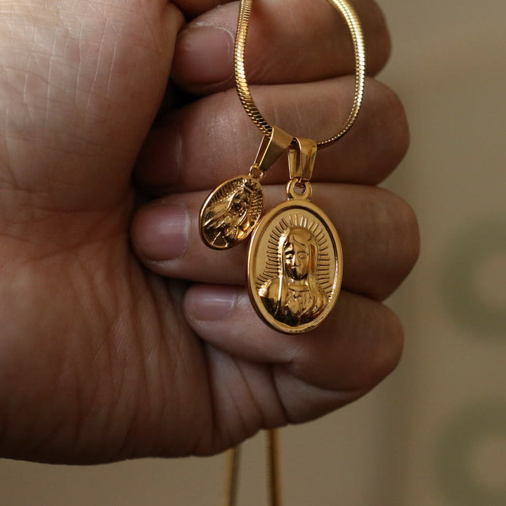 Christianartworkshop Our Lady of the Round Double Pendant Gold Necklace - Golden - image 0