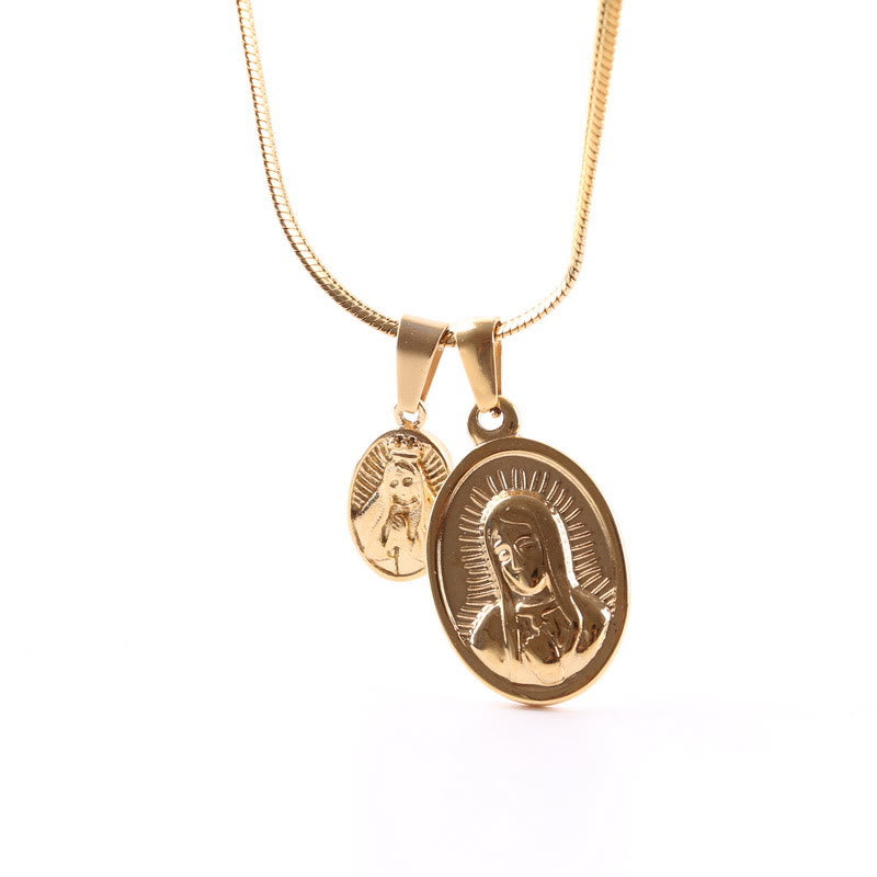Christianartworkshop Our Lady of the Round Double Pendant Gold Necklace - image 3