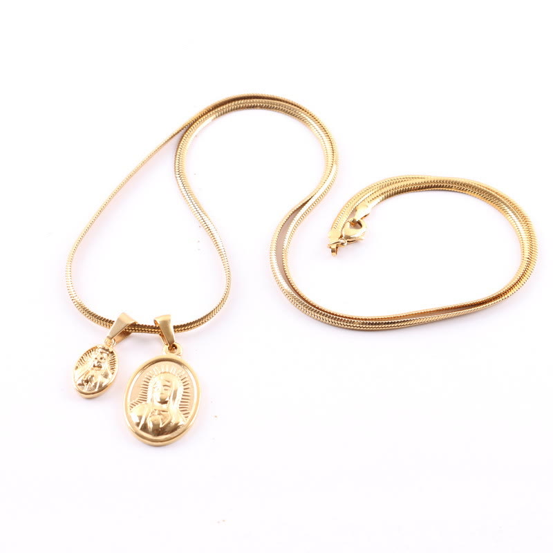 Christianartworkshop Our Lady of the Round Double Pendant Gold Necklace - image 5