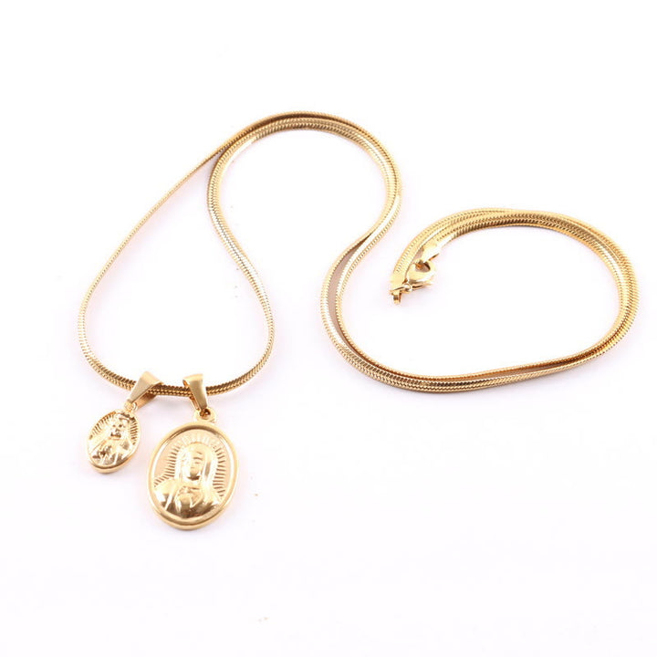 Christianartworkshop Our Lady of the Round Double Pendant Gold Necklace - image 5