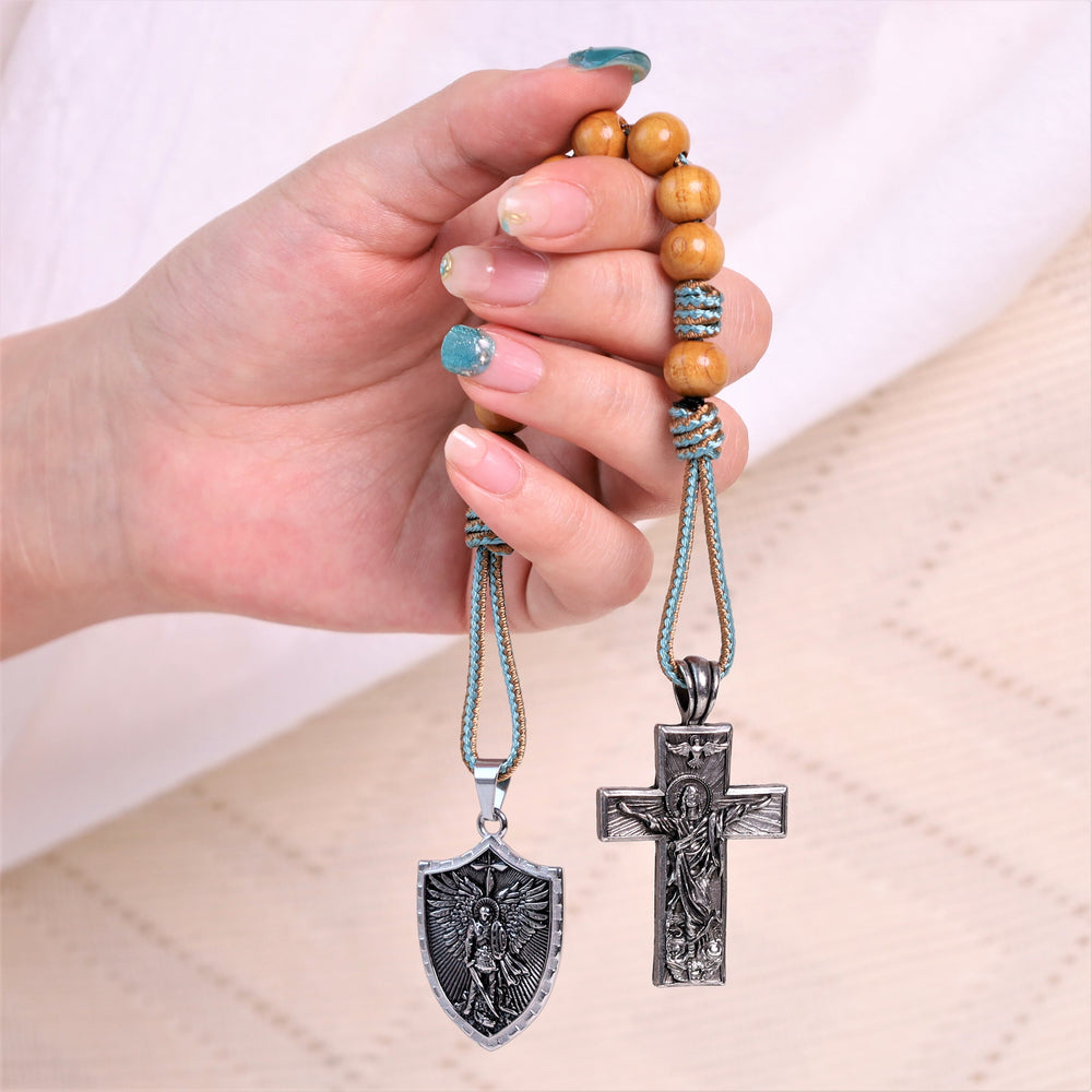 Holy Spirit Jesus Cross & St. Michael the Archangel Medal Pocket Rosary - image 1