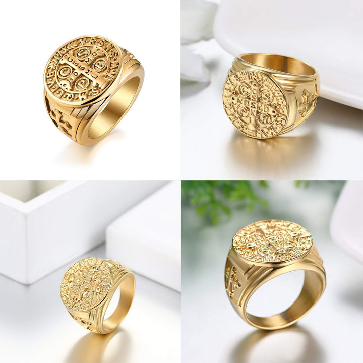 Christianartworkshop St. Benedict the Protector Titanium Ring