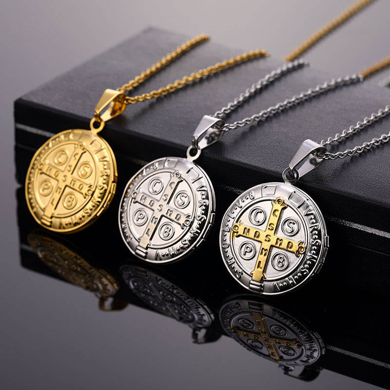 Christianartworkshop Classic St. Benedict Pendant Titanium Necklace - Golden - image 1