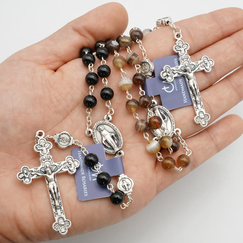Christianartworkshop Virgin Mary Agate Prayer Rosary with 5-in-1 Crucifix - image 1