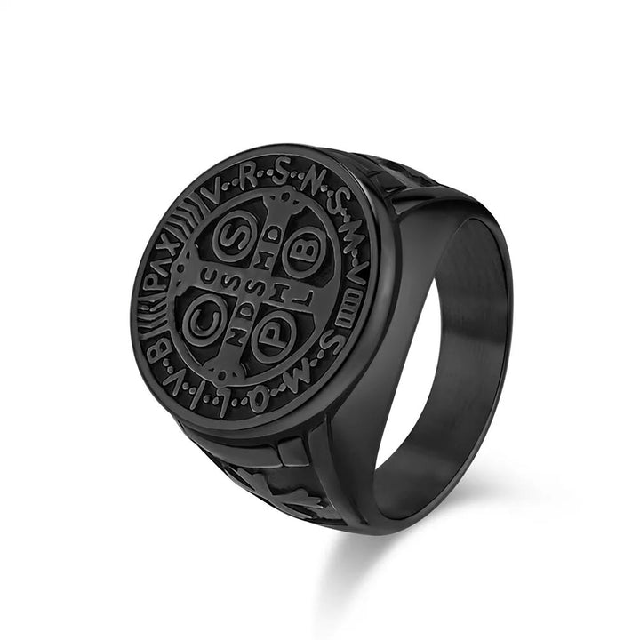 Christianartworkshop St. Benedict the Protector Titanium Ring