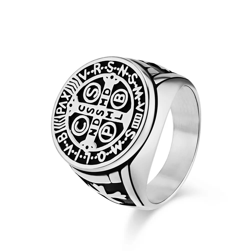 Christianartworkshop St. Benedict the Protector Titanium Ring - AU Size Z（US 13） - Steel - image 8