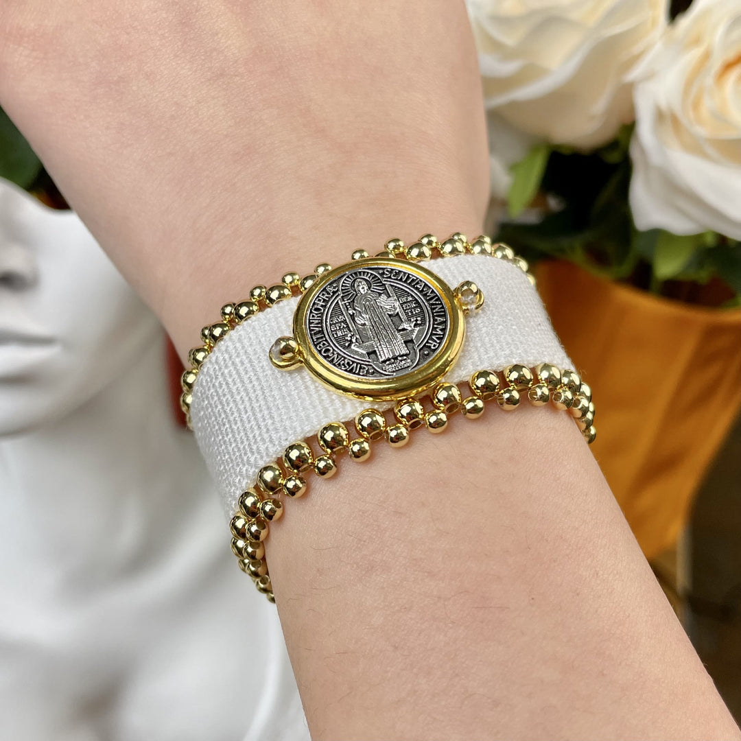 Handmade St. Benedict Protection Braided Bracelet - White - image 1