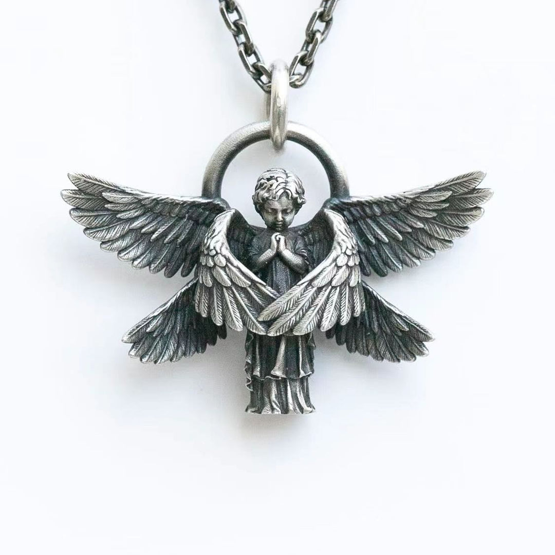 Christianartworkshop Praying Angel Wing Pendant Good Luck Necklace - Silver - image 1