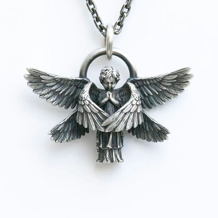 Christianartworkshop Praying Angel Wing Pendant Good Luck Necklace - Silver - image 1