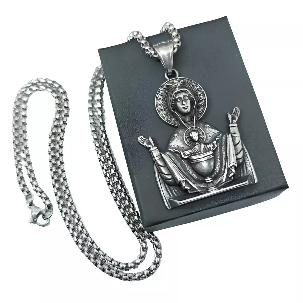 Christianartworkshop Virgin Mary Prayer Pendant Necklace Stainless Steel Catholic Medallion Protecion Chain - image 4