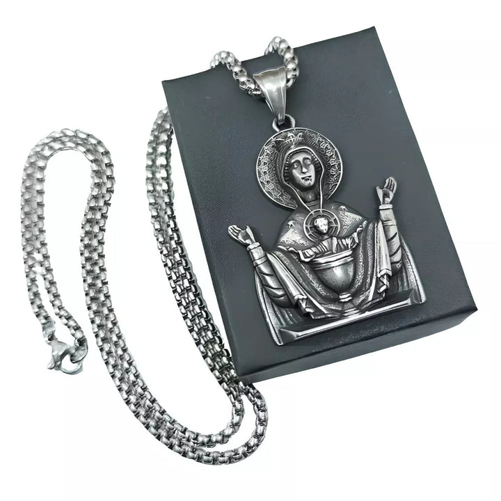Christianartworkshop Virgin Mary Prayer Pendant Necklace Stainless Steel Catholic Medallion Protecion Chain - image 4