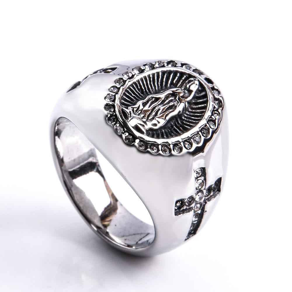 Christianartworkshop Virgin Mary Stainless Steel Ring Cross Sign Catholic Rings for Religious Jewelry - AU Size Z（US 13） - Metallic - image 6