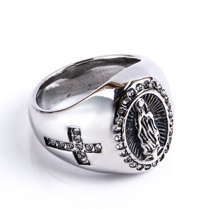 Christianartworkshop Virgin Mary Stainless Steel Ring Cross Sign Catholic Rings for Religious Jewelry - image 8