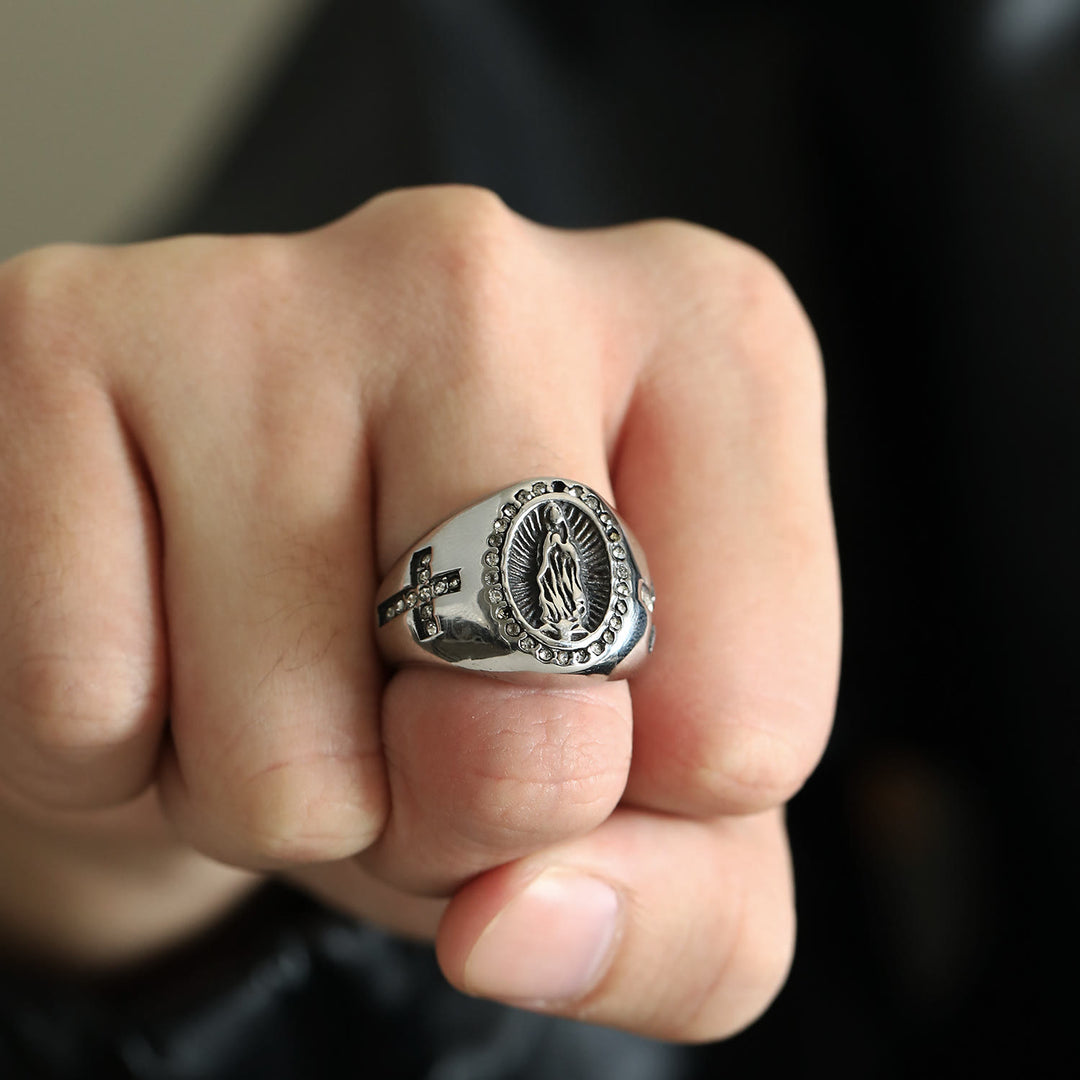 Christianartworkshop Virgin Mary Stainless Steel Ring Cross Sign Catholic Rings for Religious Jewelry - image 7