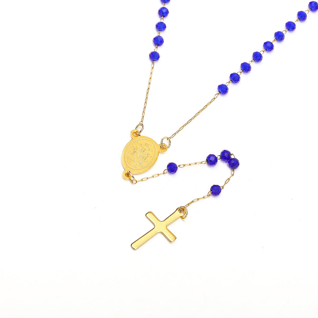 Christianartworkshop Virgin Mary Medal & Cross Pendant Glass Beads Necklace - image 4