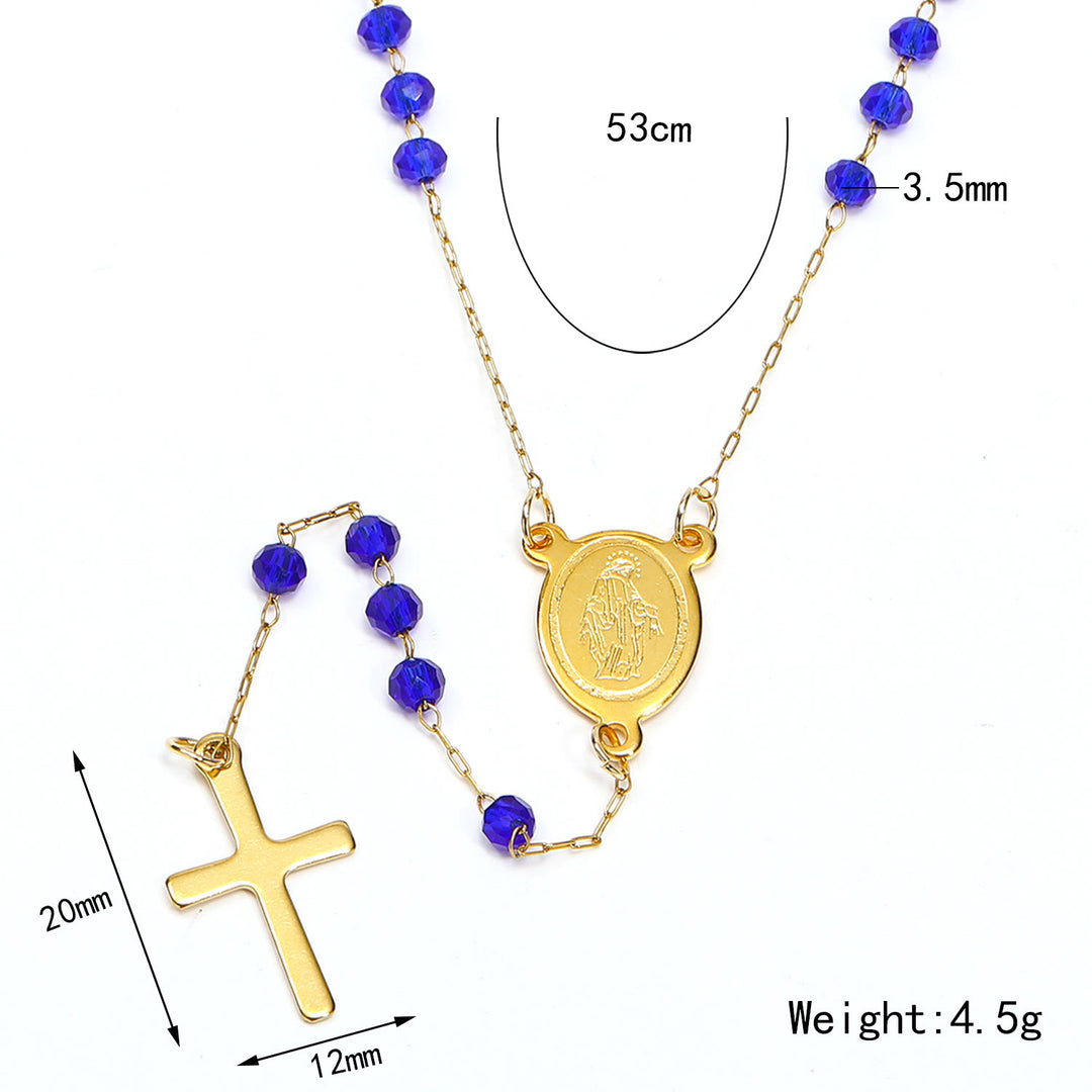Christianartworkshop Virgin Mary Medal & Cross Pendant Glass Beads Necklace - image 5