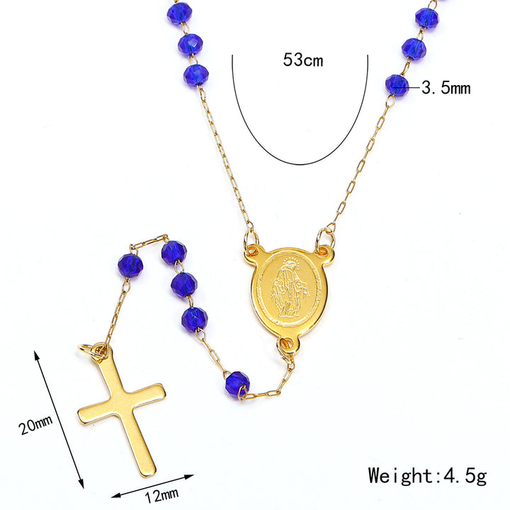 Christianartworkshop Virgin Mary Medal & Cross Pendant Glass Beads Necklace - image 4