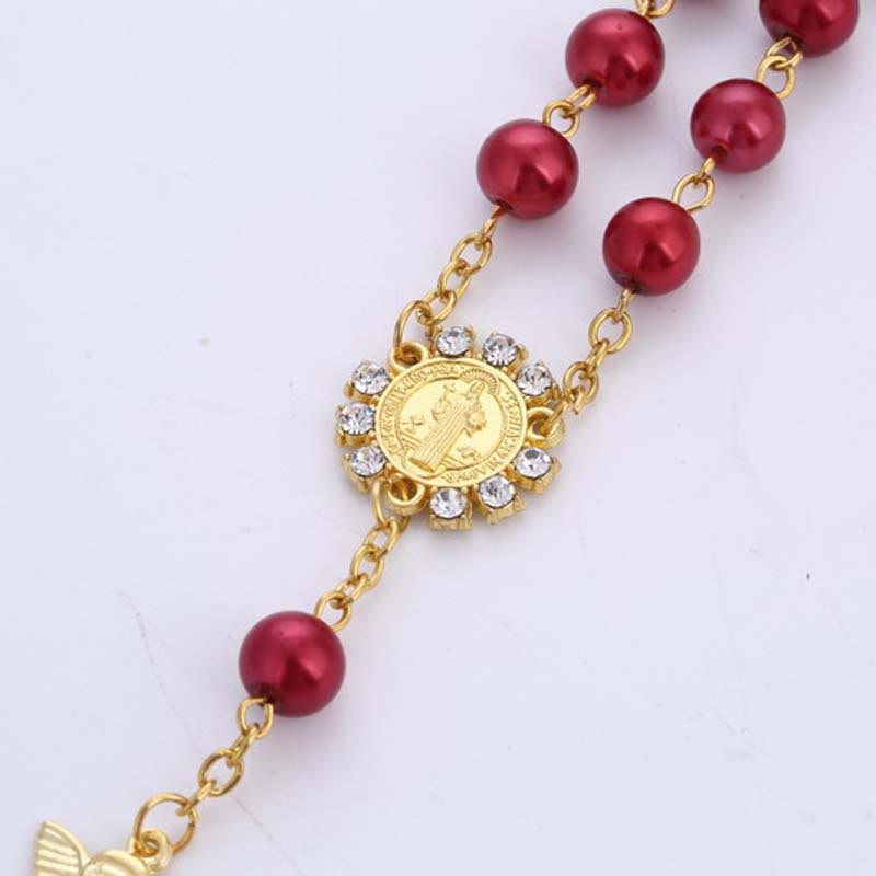 8mm Golden Angel Charm Jesus Rosary Bracelet - image 2