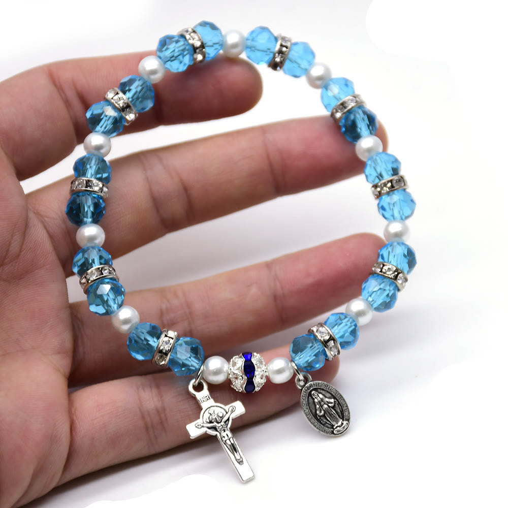 Christianartworkshop Crystal Beads Stretch Bracelet with Crucifix and Miraculous Medal - image 2
