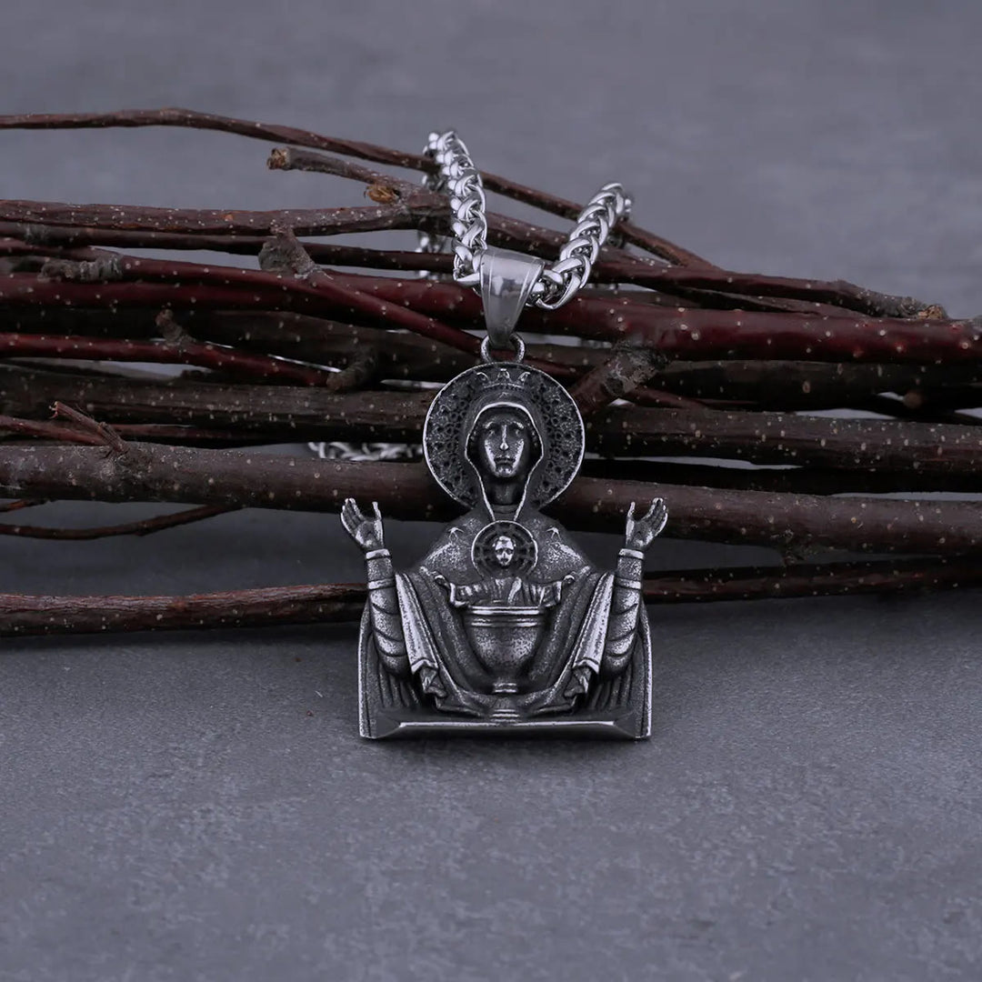 Christianartworkshop Virgin Mary Prayer Pendant Necklace Stainless Steel Catholic Medallion Protecion Chain - Virgin Mary - image 1