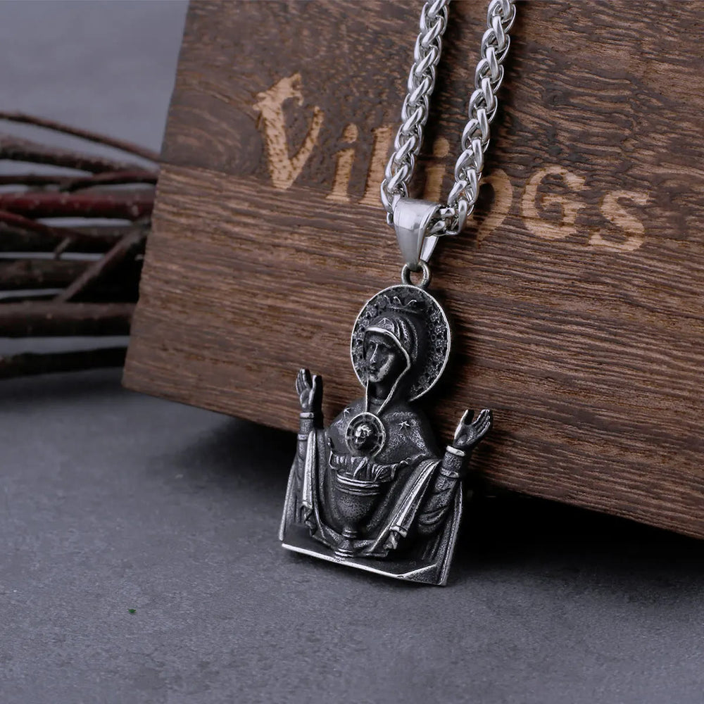 Christianartworkshop Virgin Mary Prayer Pendant Necklace Stainless Steel Catholic Medallion Protecion Chain - image 2