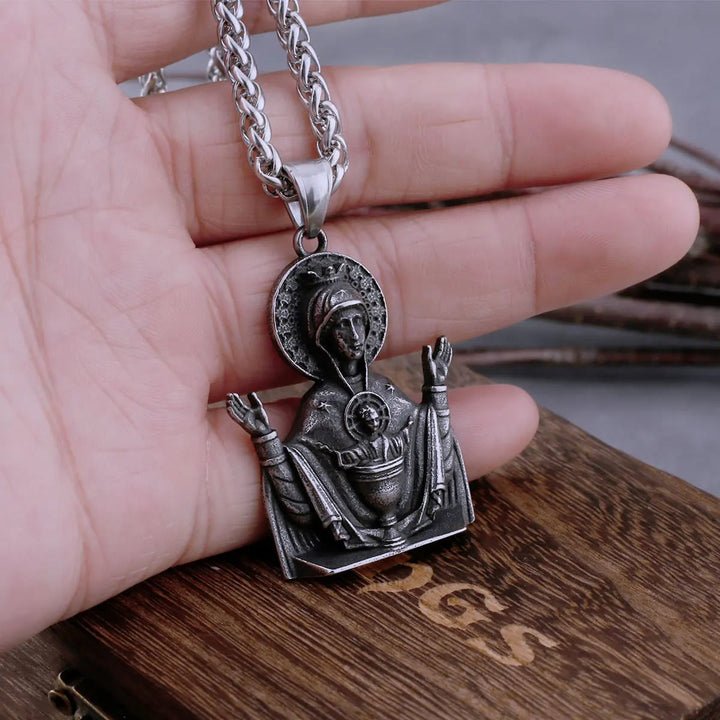 Christianartworkshop Virgin Mary Prayer Pendant Necklace Stainless Steel Catholic Medallion Protecion Chain - image 2