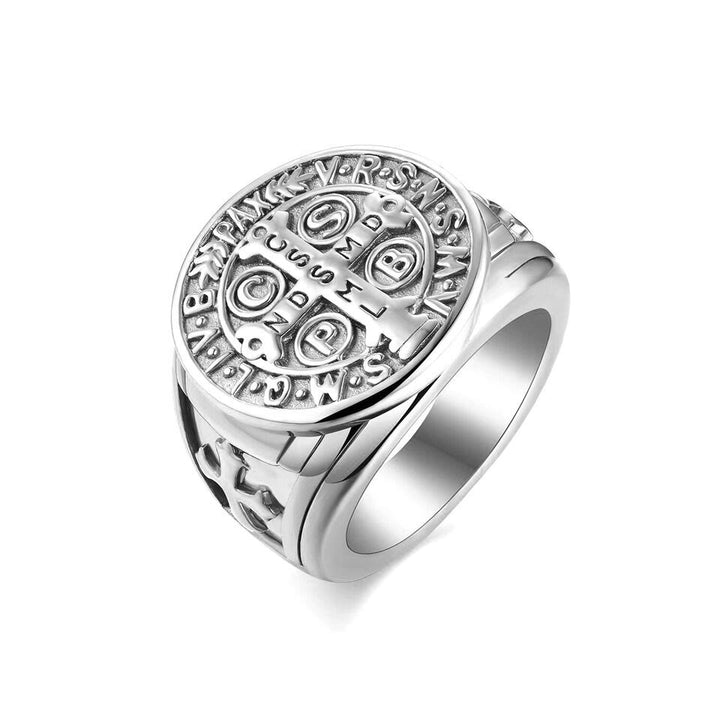 Christianartworkshop St. Benedict the Protector Titanium Ring