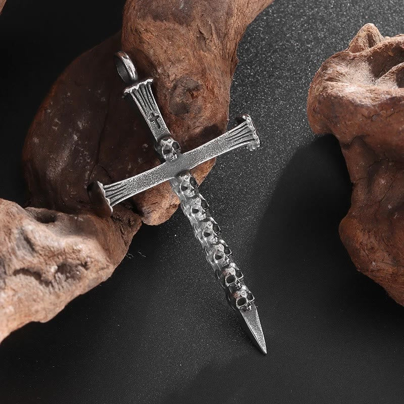 Christianartworkshop Titanium Steel Skull Nail Cross Pendant Necklace - image 3