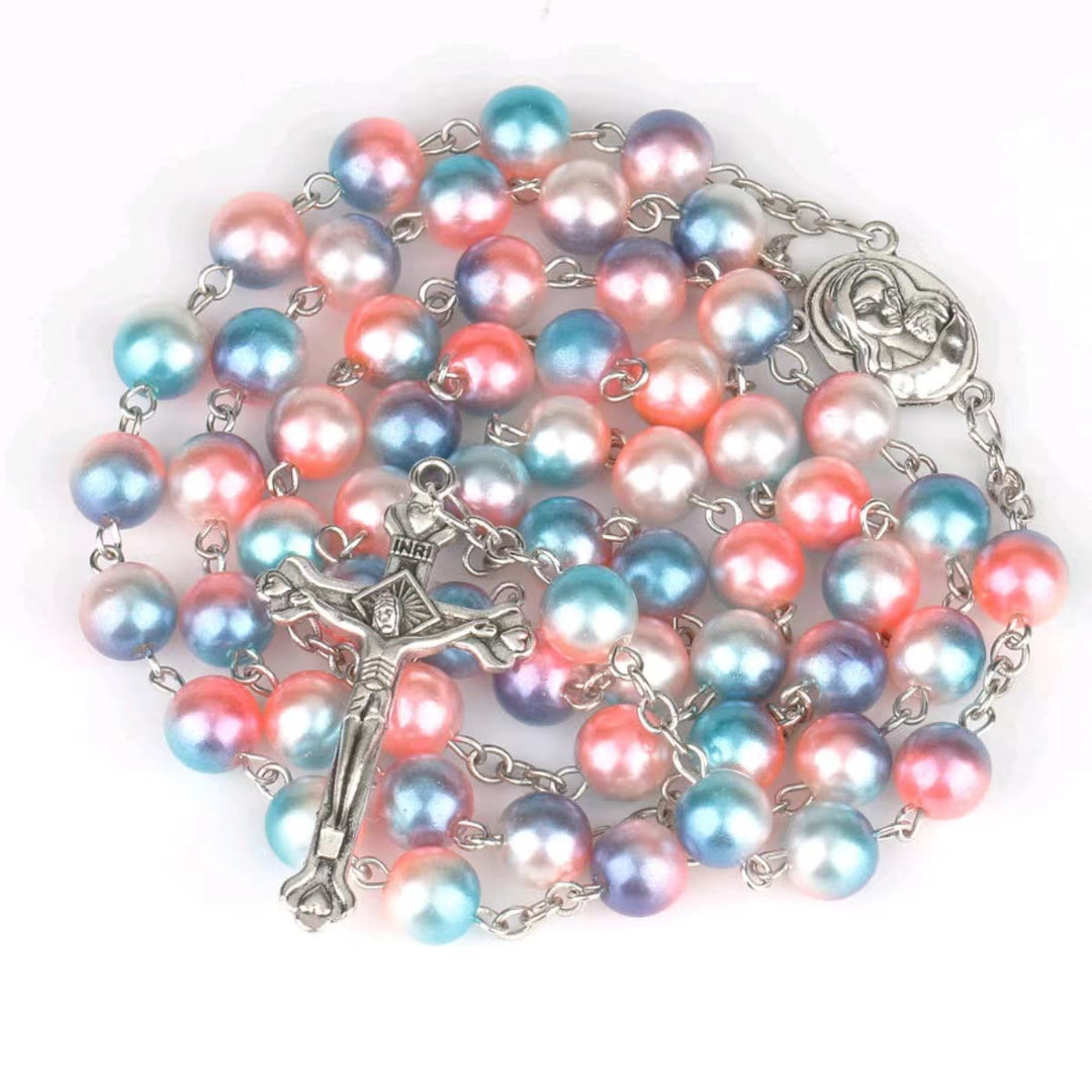 Christianartworkshop Two-color Plastic Crucifix Rosary - Pink&Blue - image 0