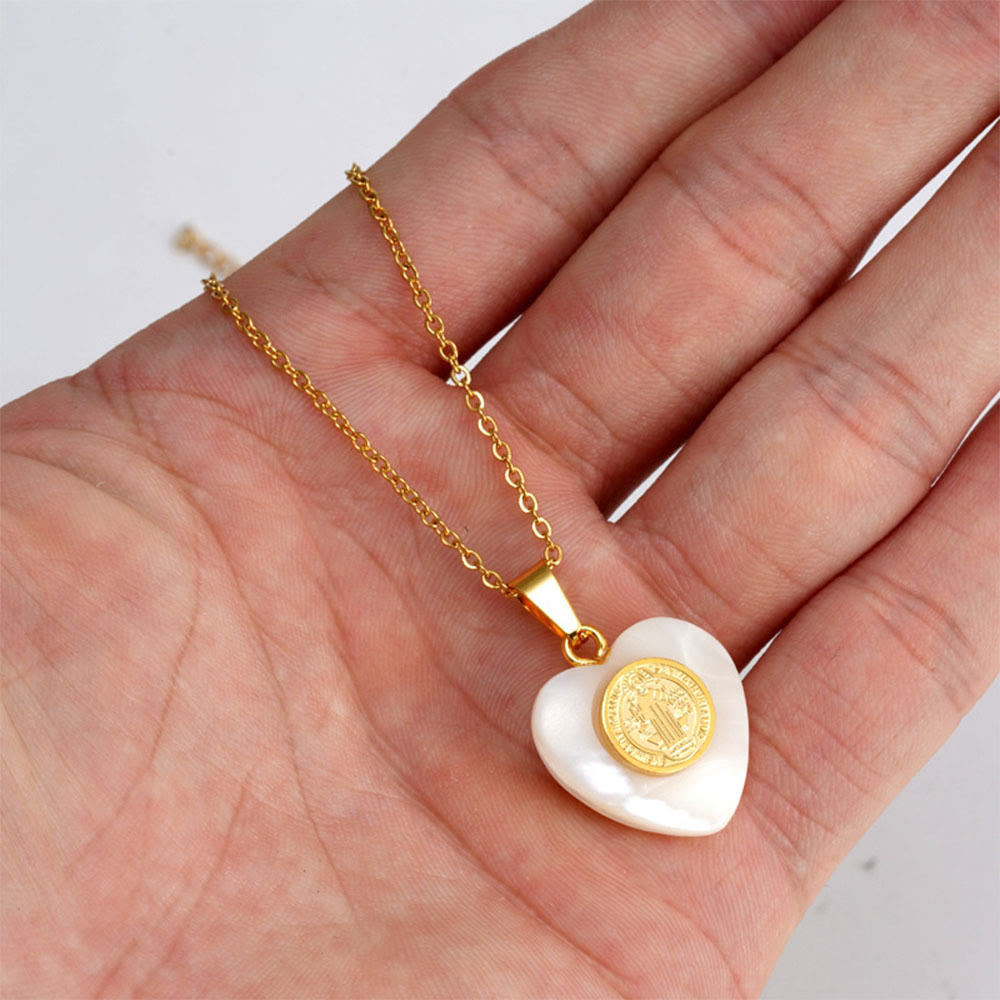 Christianartworkshop St. Benedict Medal Heart Shell Necklace - image 2