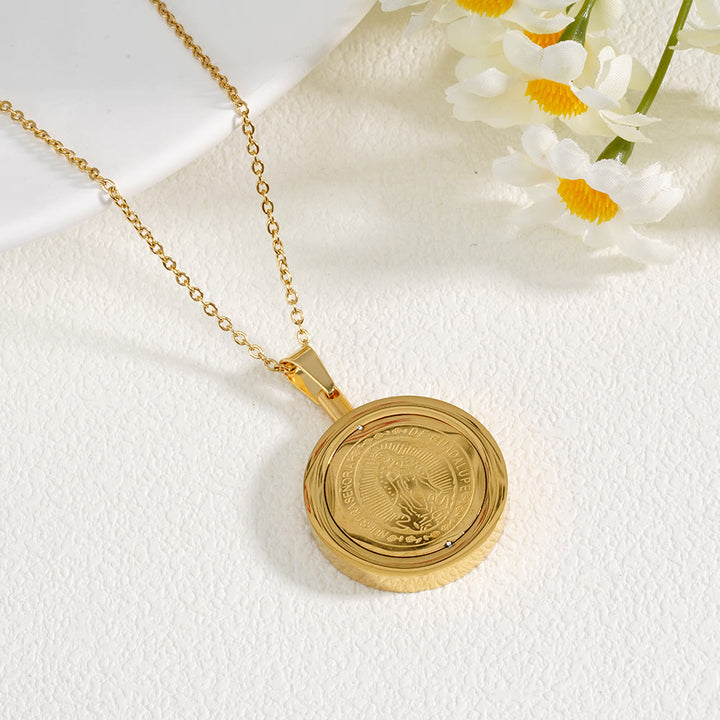 Christianartworkshop Gold Round Reversible Necklace: Our Lady and St. Benedict - image 1