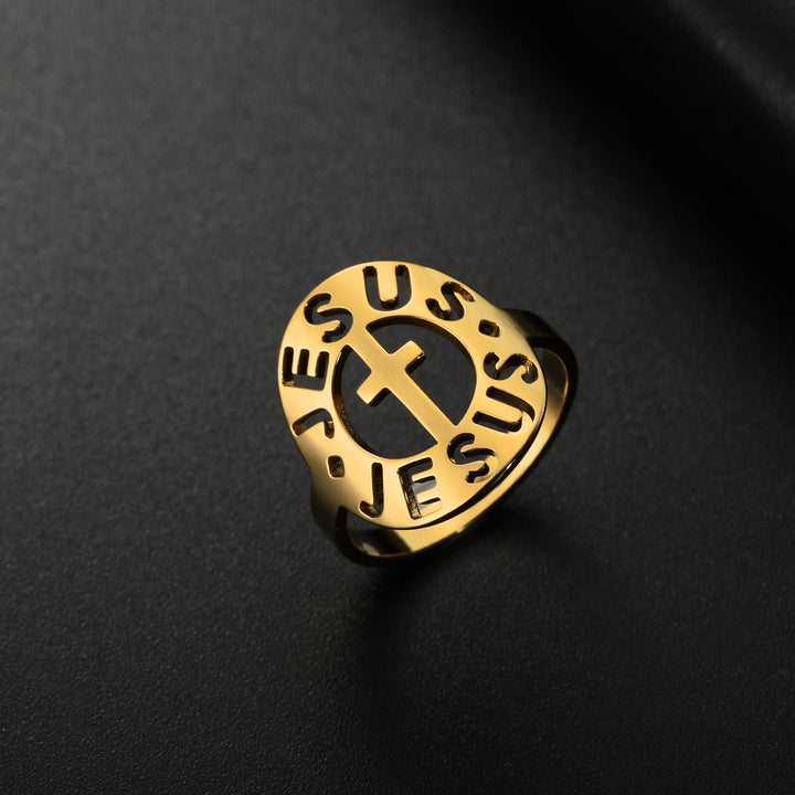Christianartworkshop Cross with "JESUS"Amulet Stainless Steel Ring - AU Size V1/2 (US 11) - Golden - image 2