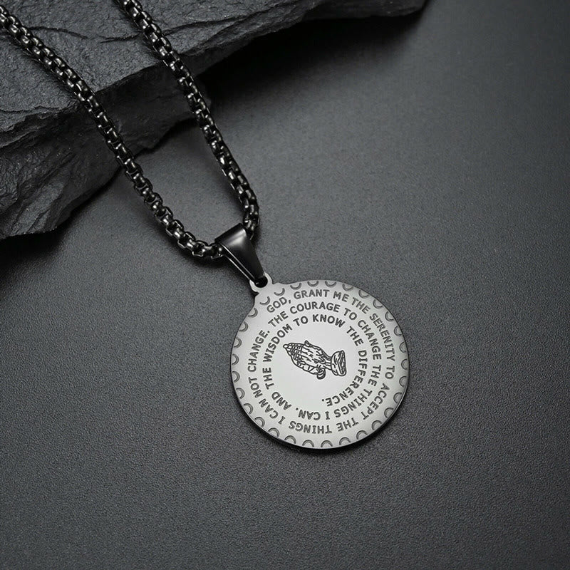 Christianartworkshop Praying Hands Round Plaque Necklace - Black - image 3