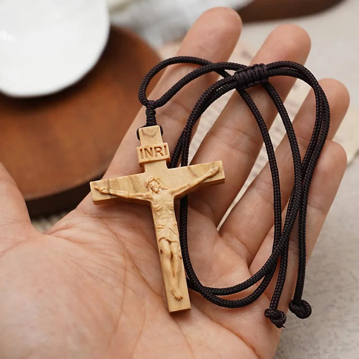 Christianartworkshop Jesus Crucifix Wooden Necklace - White - image 4