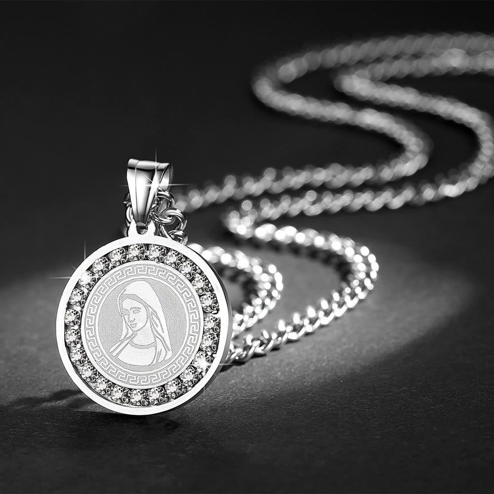 Christianartworkshop Zircon Set Virgin Mary Titanium Pendant Necklace - Silver - image 4