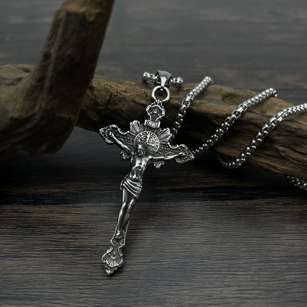 St. Benedict Symbol Crucifix Necklace - Metallic - image 0