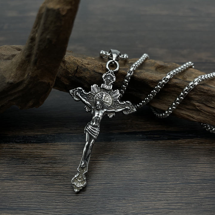 St. Benedict Symbol Crucifix Necklace - Metallic - image 0